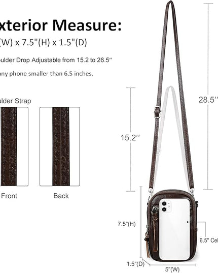 befen Genuine Leather Crossbody Cell Phone Purse for Women, Small Zip Around RFID Blocking Crossbody Wallet Bags