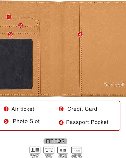Deziliao Passport Wallet, Brown, Unisex, Faux Leather, Lightweight, Waterproof, RFID Blocking, Slim, 20W