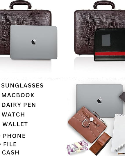 DA LV Full Grain Leather Briefcase for Men - Business Laptop Bag - Imported Handmade Leather Bag - Attache -Men Gifts