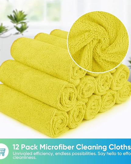 HOMEXCEL Yellow Microfiber Cleaning Cloth, 12 Pack Premium Microfiber Towels for Cars, Lint Free, Highly Absorbent, Reusable Cleaning Rags for Car, Household, Kitchen, Window, 11.5"X11.5"