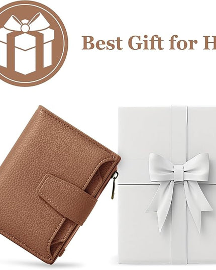 Airkit Small Wallet Women RFID Blocking Soft Leather Bifold Compact Card Holder Wallet for Women with Zipper Coin Pocket 4 ID Window