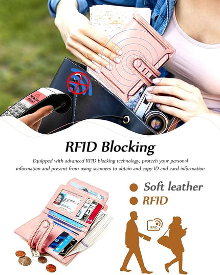 TFKGS Small Wallet for Women Vegan Leather RFID Blocking Bifold Compact Credit Card Holder with Zipper Coin Pocket Pink