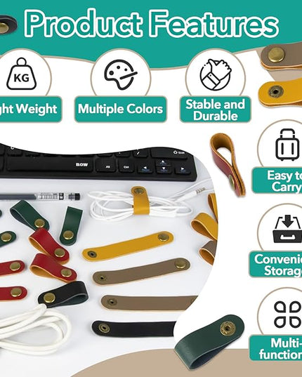 20 Pcs Leather Cord Organizer - Multiple Colors Leather Cable Straps Cord Organizer for Charging Cords, Reusable Cable Clips Leather, Multipurpose Leather Wire Cable Ties(5 Colors)