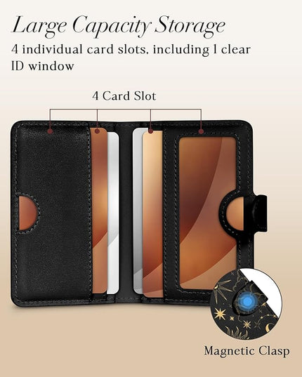 Shorogyt for Magnetic Phone Wallet Compatible with Magsafe for Women - Cute Luxury Slim Leather Card Holder Mag Wallets Fit 4 Cards,for iPhone 17/16/15/14/13/12 Series for Apple RFID Magnet, Sun Moon