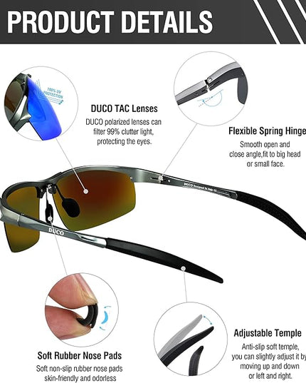 DUCO Mens Sports Polarized Sunglasses UV Protection Sunglasses for Men 8177s