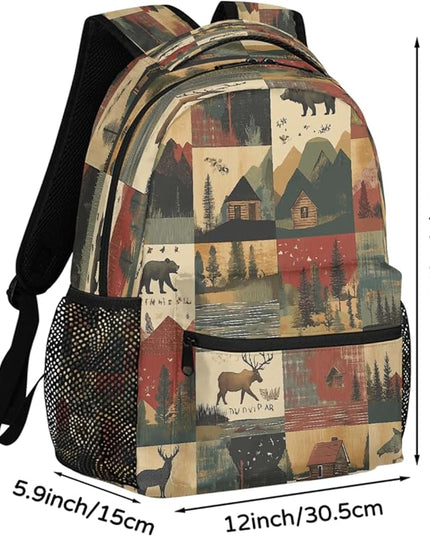 Large Backpack with 15.6 Inch Laptop Compartment, Farmhouse Deer Bear Adult Backpack for Work, Travel & School College Boys Girls
