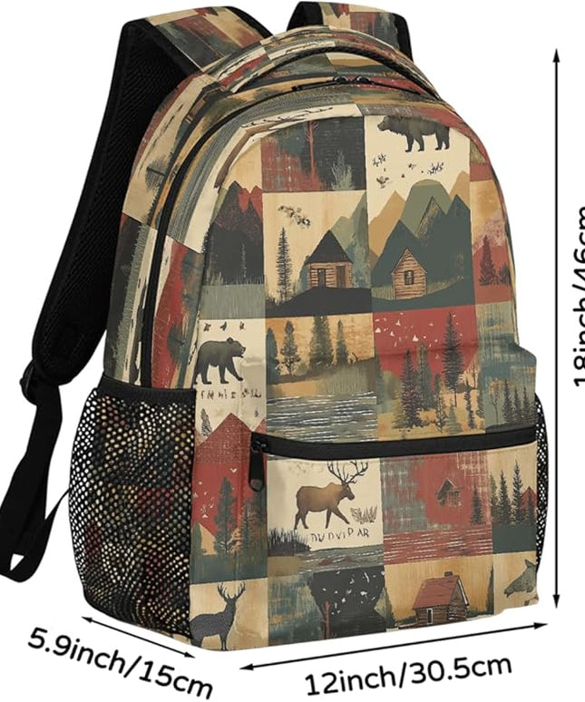 Large Backpack with 15.6 Inch Laptop Compartment, Farmhouse Deer Bear Adult Backpack for Work, Travel & School College Boys Girls