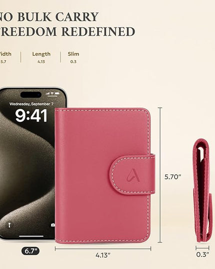 ALLIVE Rfid Passport Holder for Travel Women, Rfid Passport Cover Wallet, Genuine Leather Passport Holder for Travel with AirTag Hidden, Airport Essentials, Travel Gifts (Rose Pink)