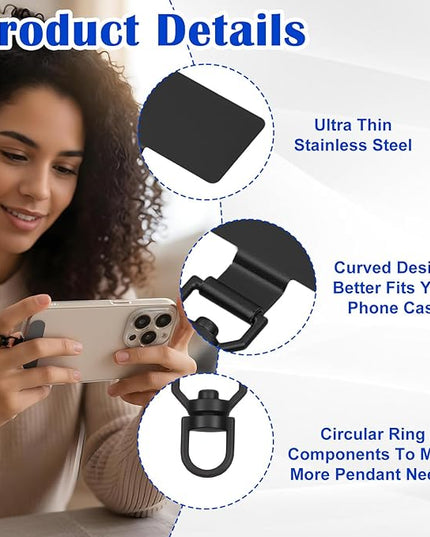 Sibba Phone Lanyard Patch Set 6 PCS Heavy Duty Metal Phones Tether Tabs with 44lbs Load Capacity Ultra-Thin Cellphone Tether Tab for Phone Lanyard Universal for i Phones Android Full Cases Black Gold