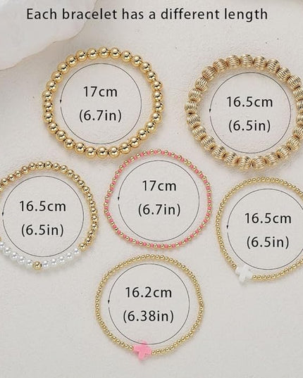 Gold Beaded Bracelets for Women, 14K Real Gold Plated Jewelry for Women Dainty Pearl Bead Bracelets Stack, Non Tarnish Trendy Stackable Ball Cross Stretch Bracelet Set Fashion Accessories Gifts