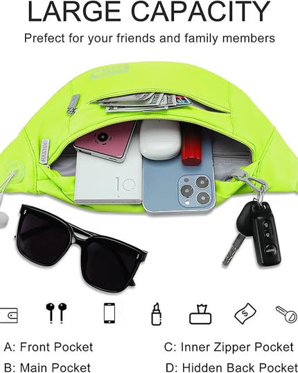 MAXTOP Large Crossbody Fanny Pack with 4-Zipper Pockets,Gifts for Enjoy Sports Festival Workout Traveling Running Casual Hands-Free Wallets Waist Pack Phone Bag Carrying All Phones