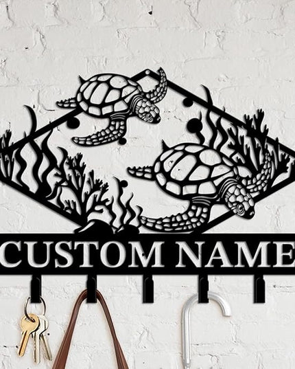 Casebrick Custom Sea Turtle Metal Wall Hooks,Key Holder-Personalized Iron Wall Decor for Keys, Coats & Home Organization (Black, Handmade,Decorative for Entryway, Beach,Bedroom,Office) (Style G)