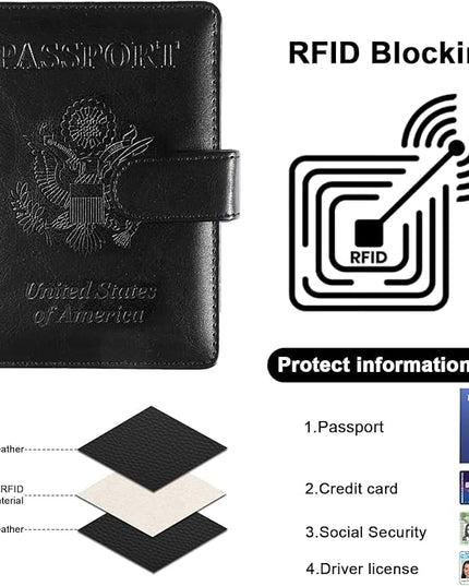 Sizobi Passport Holder for Travel, RFID Passport Cover Wallet for Women Men, Leather Passport Book Card Holder Case for International Travel Must Haves Accessories, Cruise Ship Essentials Gifts, Black