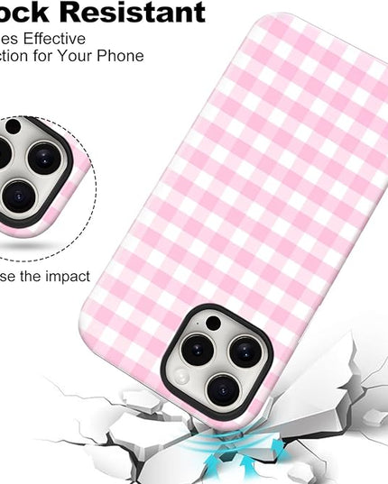 Magnetic for iPhone 13 Pro Max Case Cute Checkered Stripes Phone Case for Women Girls, Shockproof Slim TPU and Hard PC Protective Phone Cover Compatible with MagSafe Designed, Pink