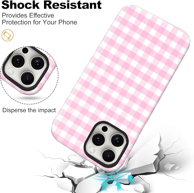 Magnetic for iPhone 13 Pro Max Case Cute Checkered Stripes Phone Case for Women Girls, Shockproof Slim TPU and Hard PC Protective Phone Cover Compatible with MagSafe Designed, Pink