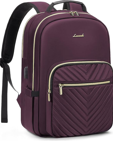 LOVEVOOK Laptop Backpack for Women 17.3 inch,Cute Womens Travel Backpack Purse,Professional Laptop Computer Bag,Waterproof Work Business College Teacher Bag Carry on Backpack with USB Port,Deep Purple