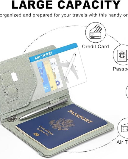 ACdream RFID BLOCKING Passport Holder Travel Wallet - Premium PU Leather Cover Passport Book with Card Holder, Pen Holder, Keep Organization, and Travel Essentials for Women and Men, Agave Green