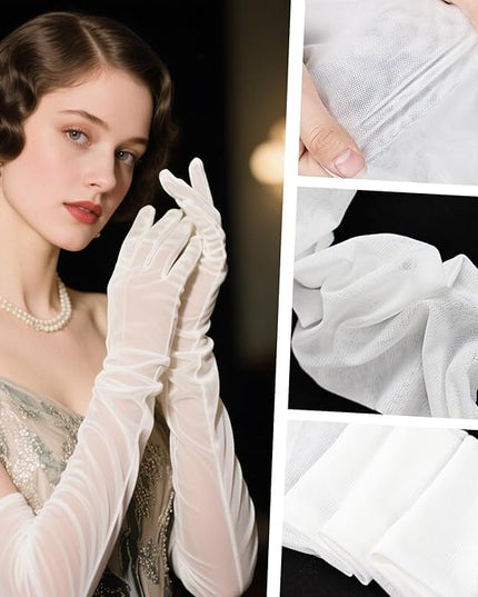 THARAHT Women Long Gloves with Satin Elbow Length for 1920s Opera Tea Party Costumes Bridal Evening Dress
