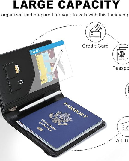 ACdream RFID BLOCKING Passport Holder Travel Wallet, Premium PU Leather Cover Passport Book with Card Holder, Pen Holder, Keep Organization, and Travel Essentials for Women and Men, Black