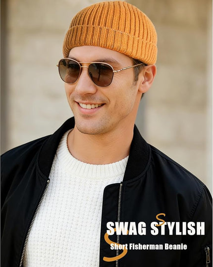 choshion Wool Knit Fisherman Beanie Hat for Men Women,Cuffless Warm Short Cuff Beanies Toboggan Ski Hats Winter Skull Cap