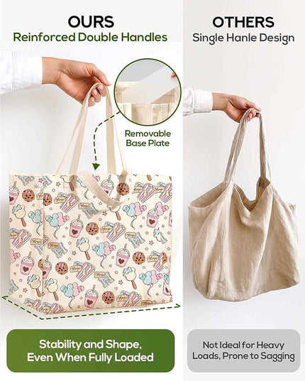 Large Canvas Grocery Tote Bag - Reusable Extra Large Shopping Shoulder Bags with 6 Inner Pockets & 2 Handle Strap