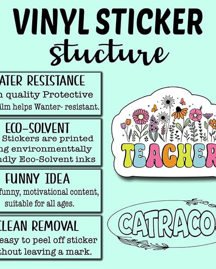 (3Pcs) Teacher Sticker, Teachers Decal Decorate Books Laptop Phone Water Bottles Kindles Stickers Tumbler Waterproof Vinyl Sticker 3 x 2,5" Inch
