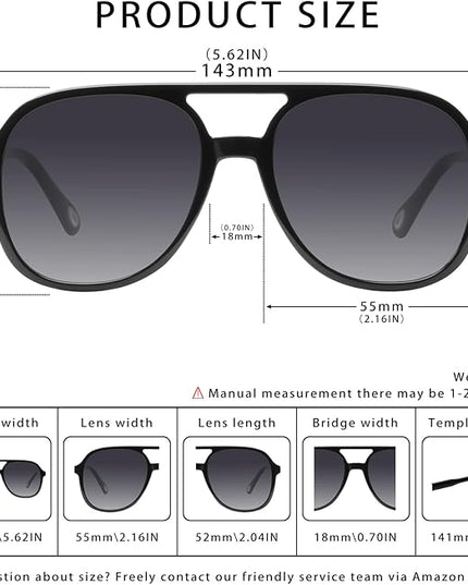 YDAOWKN Retro Square Aviator Sunglasses for Womens Mens Vintage 70s Double Bridge Sun Glasses