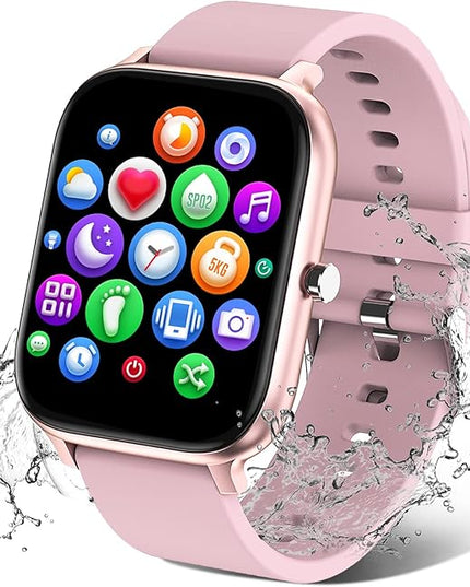Smart Watch for Men Women Compatible with iPhone Samsung Android Phone 1.69 inch Full Touch Screen IP68 Waterproof Bluetooh Fitness Tracker Heart Rate/Sleep Monitor (Pink)