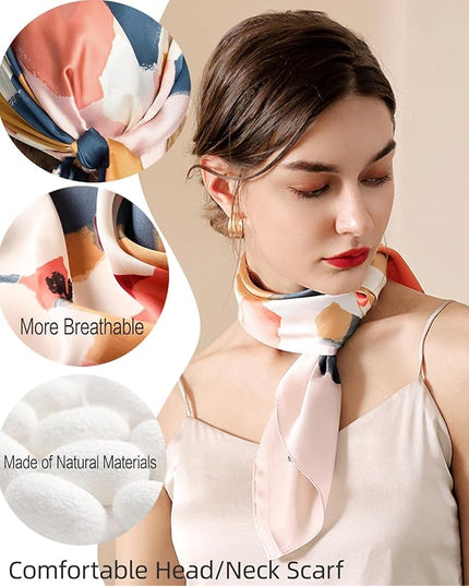 kcctoo 27.5" Mulberry Silk Feeling Head Scarf Women's Fashion Square Neck Satin Scarfs for Bag Hair Scarves Gift