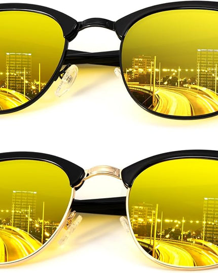 KALIYADI Sunglasses Men Polarized Sunglasses for Men Women Unisex Semi-Rimless Frame Retro Driving Sun Glasses UV Blocking