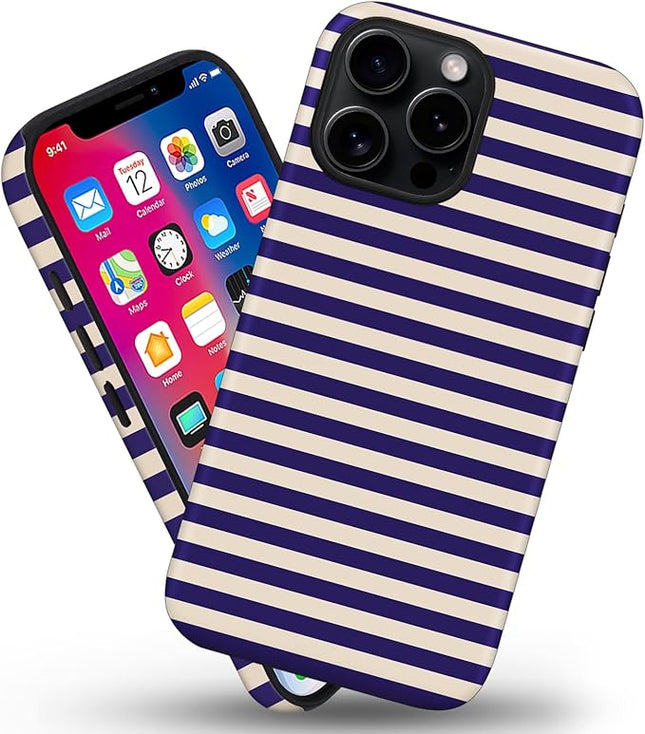 Magnetic for iPhone 14 Pro Max Case Cute Stripes Phone Case, Shockproof Slim TPU and Hard PC Protective Phone Cover Compatible with MagSafe Designed for Women Girls, Blue&Apricot