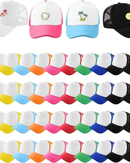 Hercicy 40 Pack Sublimation Blank Trucker Hat Bulk Baseball Cap Adjustable Mesh Unisex Polyester Hat Heat Transfer