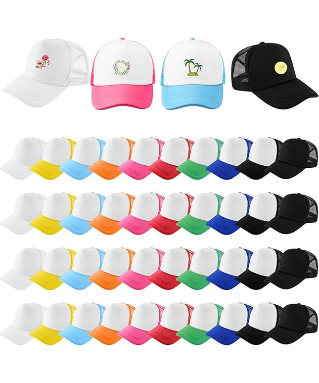 Hercicy 40 Pack Sublimation Blank Trucker Hat Bulk Baseball Cap Adjustable Mesh Unisex Polyester Hat Heat Transfer
