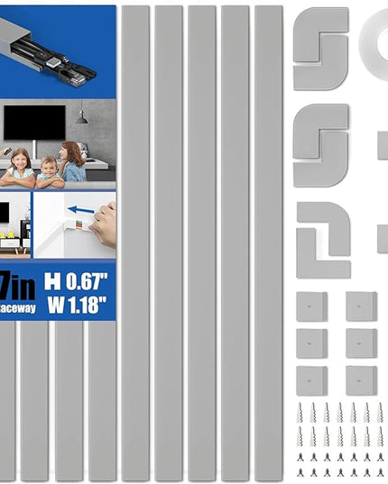 Delamu 157in Cord Hider, Cord Cover Wall Cable Management, Paintable Wire Cover for Cords, Cable Hider Raceway Kit, Cable Cover Concealer, Wire Hiders for TV on Wall, 10 X L15.7 W1.18 H0.6in, Grey