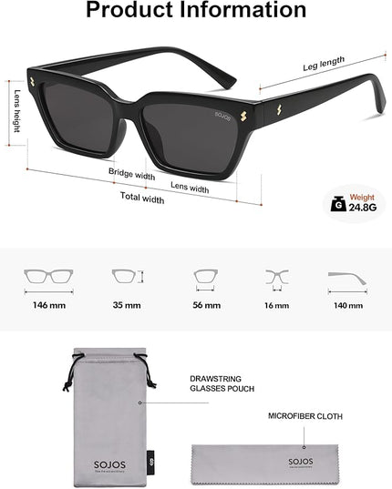 SOJOS Trendy Polarized Sunglasses Womens Men Retro Vintage 90s Cute Cat Eye Narrow Sun Glasses SJ2381