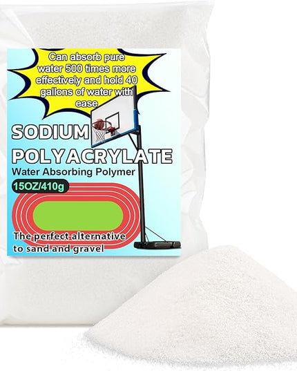 15OZ Water Absorbing Polymer - Sodium Polyacrylate Alternative to Sand for Basketball Hoop Bases,Sign,Soil Moist Water Crystals,Sand Bags for Umbrella Base Eco Gel for Camping Toilet
