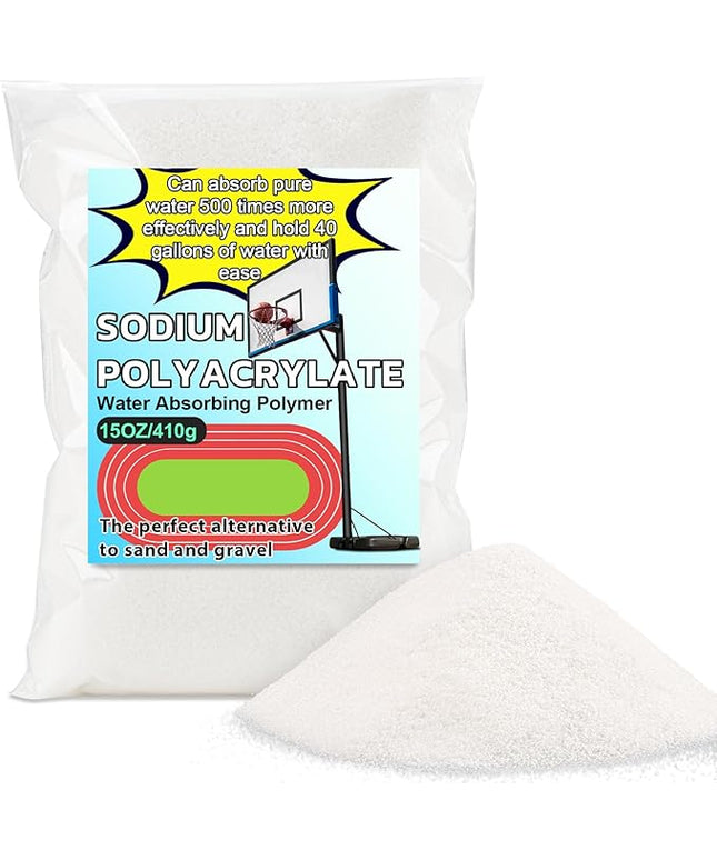 15OZ Water Absorbing Polymer - Sodium Polyacrylate Alternative to Sand for Basketball Hoop Bases,Sign,Soil Moist Water Crystals,Sand Bags for Umbrella Base Eco Gel for Camping Toilet