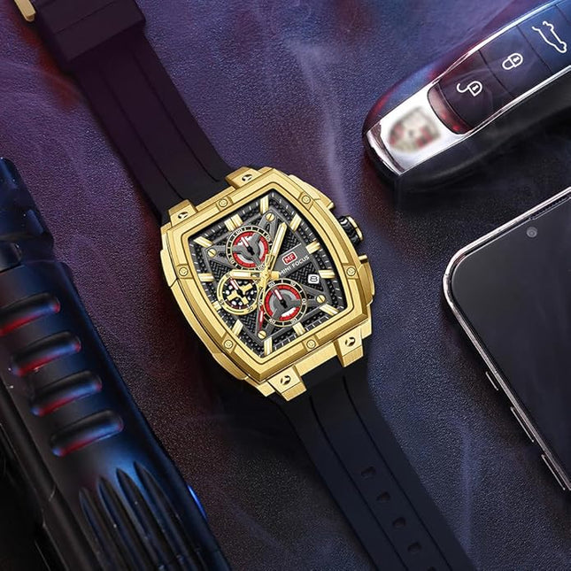 MF MINI FOCUS Men's Watch Analog Fashion Wrist Watch, Skeleton Tonneau Watch for Men with Chronograph,Ideal for Sports Enthusiasts and Daily Wear