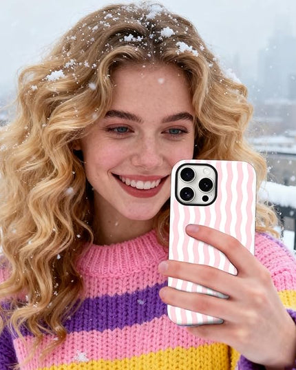 Magnetic for iPhone 13 Pro Max Case Cute Wavy Stripes Phone Case, Shockproof Slim TPU and Hard PC Protective Phone Cover Compatible with MagSafe Designed for Women Girls, Pink