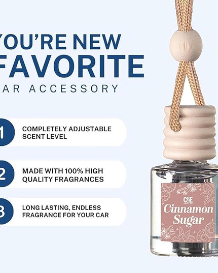 C&E Craft Co Hanging Car Air Freshener Diffuser 2 Pack, Long Lasting Fragrance Oil Car Freshener, Glass Bottle Auto Air Freshener, Made in USA (Cinnamon Sugar + Sugar Cookie)