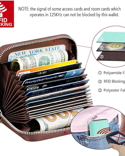 FurArt Zipper Wallet Women, RFID Blocking Credit Card Wallet, Business Card Holder, Compact Size KeyChain Wallet
