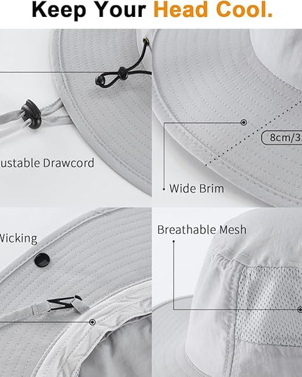 Home Prefer UPF50+ Mens Sun Hat Wide Brim Womens UV Protection Beach Bucket Hat for Fishing Hiking Snap Up Cowboy Hat