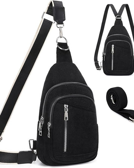 Sling Bag Crossbody Backpack - 2 in 1 Leather Cross Body Bag Fanny Pack with 2 Removable Straps