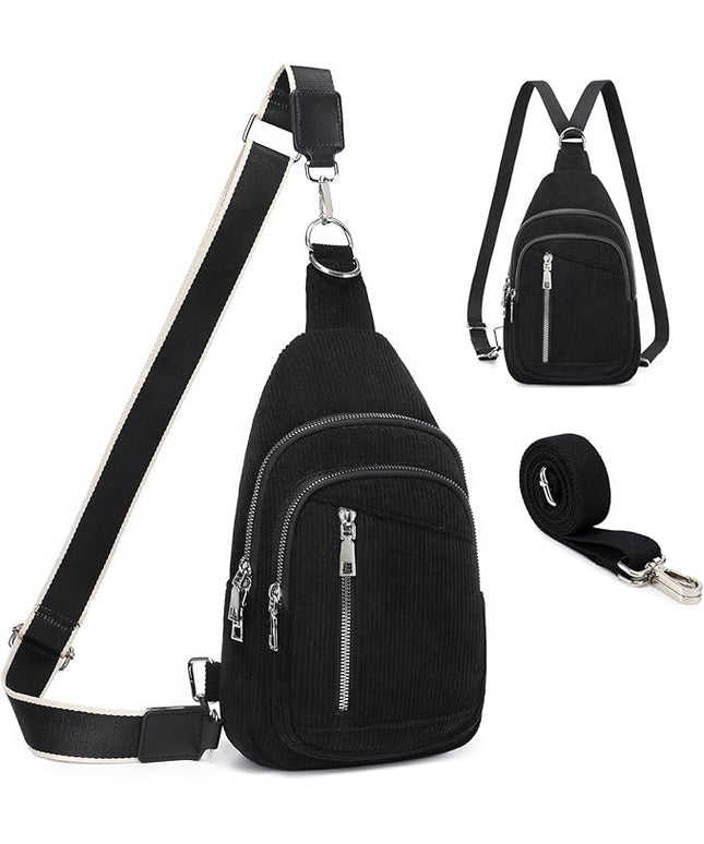 Sling Bag Crossbody Backpack - 2 in 1 Leather Cross Body Bag Fanny Pack with 2 Removable Straps