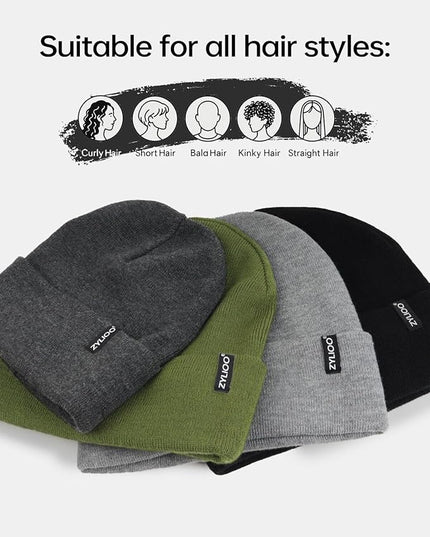 Zylioo Plus Size Fleece Lined Beanie Hat,2XL/XL/L/M/S Thermal Knitted Hat,Winter Warm Lined Snow Hats for Women Men