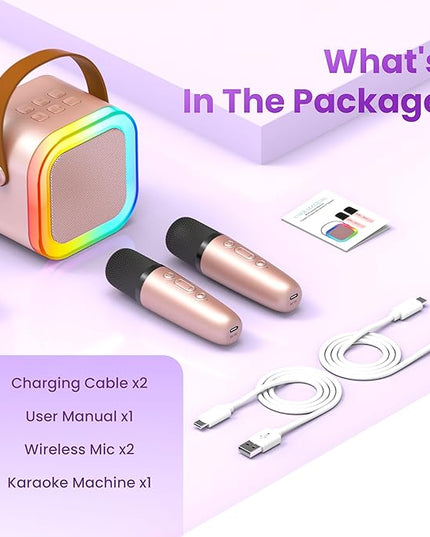 Mini Karaoke Machine for Kids Adults, 2026 TOP Birthday Gifts for Girls 3,4,5,6,7,8+Year Old Toddler Toys, Portable Bluetooth Speaker with 2 Wireless Karaoke Microphones Player Valentine Gifts(Rose)