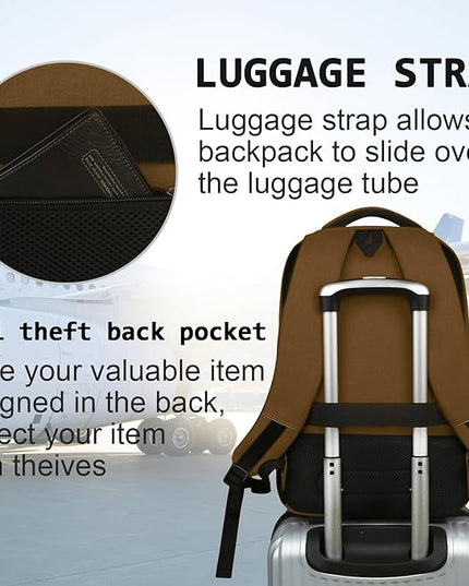 Volher Laptop Backpack,Business Travel Anti Theft Slim Durable Laptops Backpack with USB Charging Port,Water Resistant College Computer Bag for Women & Men Fits 15.6 Inch Laptop and Notebook-Brown