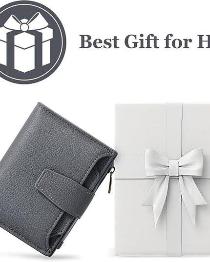 Airkit Small Wallet Women RFID Blocking Soft Leather Bifold Compact Card Holder Wallet for Women with Zipper Coin Pocket 4 ID Window