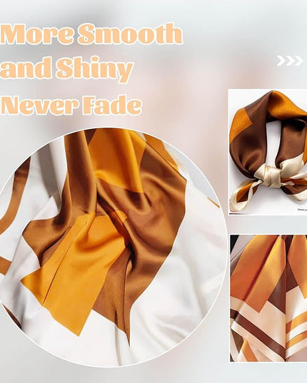 kcctoo 27.5" Mulberry Silk Feeling Head Scarf Women's Fashion Square Neck Satin Scarfs for Bag Hair Scarves Gift