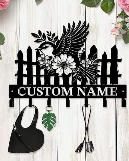 peanut case Customized Keys Holder - Personalized Birds Flower Key Hooks Wall Metal Sign Decor,Wall Holder, Garden,Door Hook (Style C)
